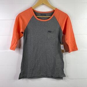 DAKINE RIKKI Watermelon Gray Coral‎ 3/4 Sleeve Baseball Tee Pocket Shirt Size XS